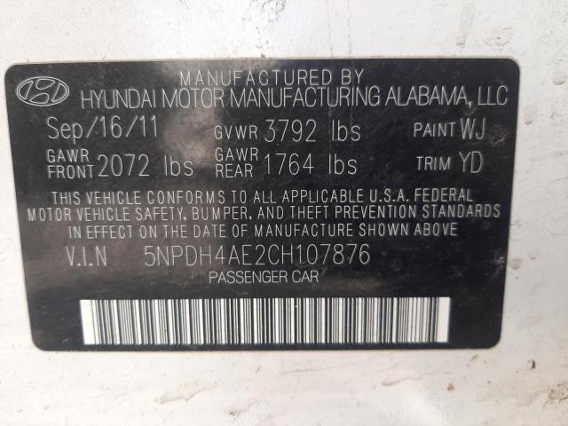 Photo 10 from auction – 2012 HYUNDAI ELANTRA GL with VIN 5NPDH4AE2CH107876