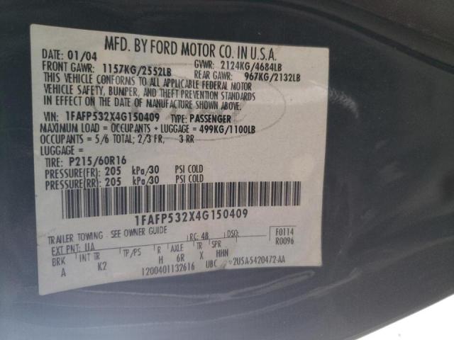 Photo 10 from auction – 2004 FORD TAURUS SE with VIN 1FAFP532X4G150409