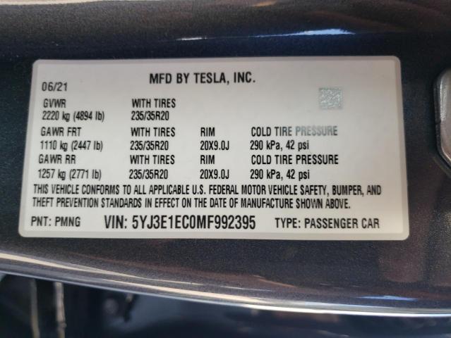 Photo 10 from auction – 2021 TESLA MODEL 3 with VIN 5YJ3E1EC0MF992395