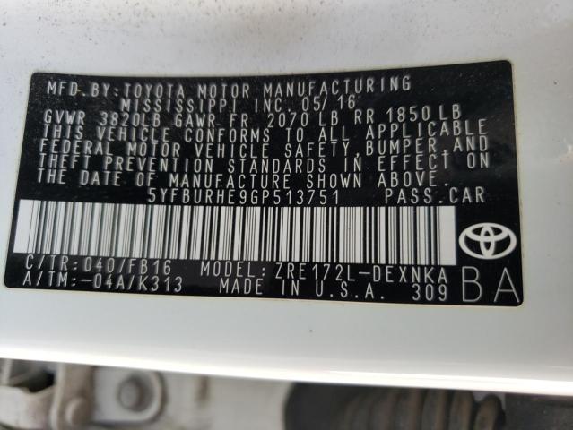 Photo 10 from auction – 2016 TOYOTA COROLLA L with VIN 5YFBURHE9GP513751