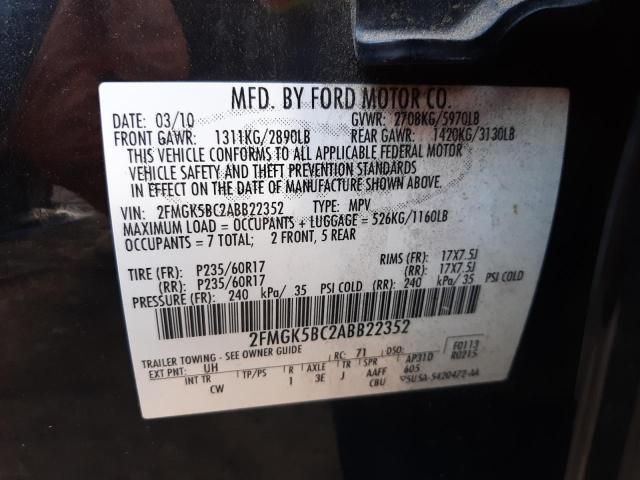 Photo 10 from auction – 2010 FORD FLEX SE with VIN 2FMGK5BC2ABB22352