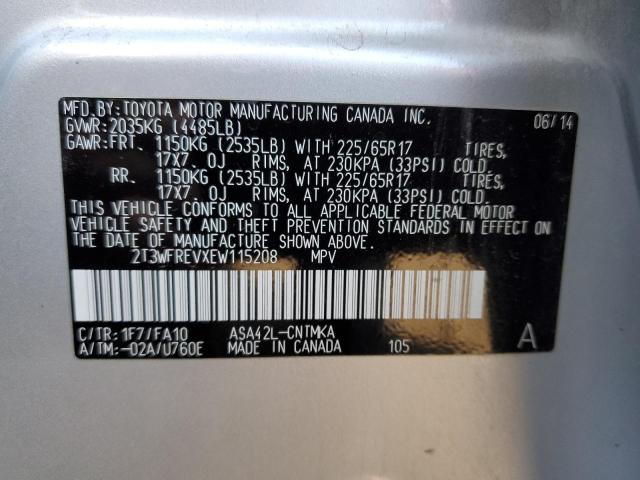 Photo 10 from auction – 2014 TOYOTA RAV4 XLE with VIN 2T3WFREVXEW115208