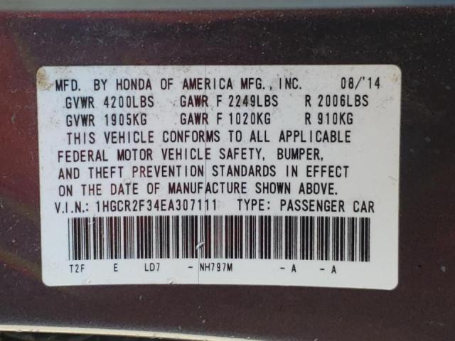 Photo 10 from auction – 2014 HONDA ACCORD LX with VIN 1HGCR2F34EA307111