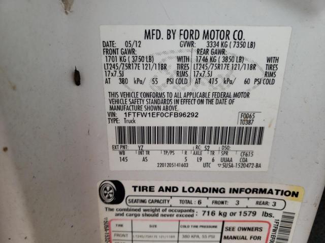 Photo 10 from auction – 2012 FORD F150 SUPER with VIN 1FTFW1EF0CFB96292