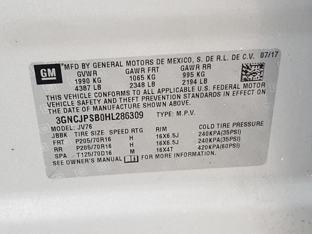 Photo 10 from auction – 2017 CHEVROLET TRAX 1LT with VIN 3GNCJPSB0HL286309