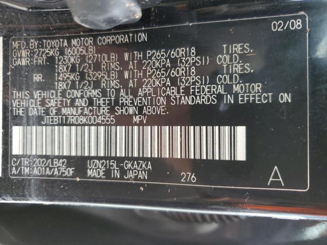 Photo 10 from auction – 2008 TOYOTA 4RUNNER LI with VIN JTEBT17R08K004555