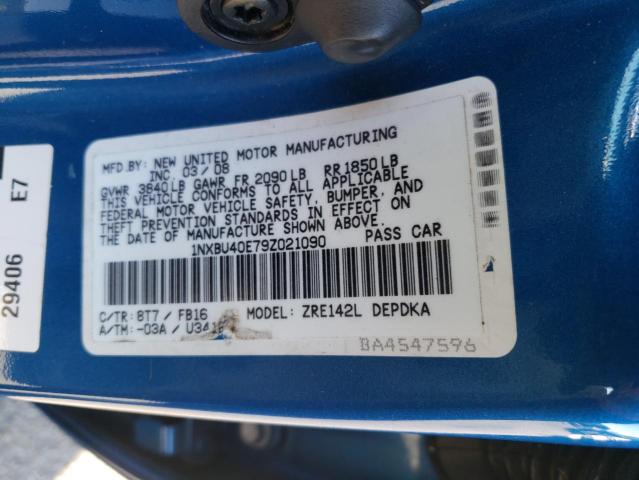 Photo 10 from auction – 2009 TOYOTA COROLLA BA with VIN 1NXBU40E79Z021090