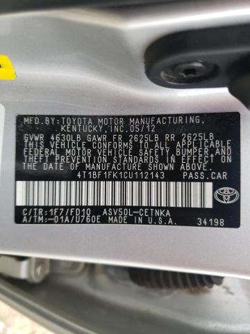 Photo 10 from auction – 2012 TOYOTA CAMRY BASE with VIN 4T1BF1FK1CU112143
