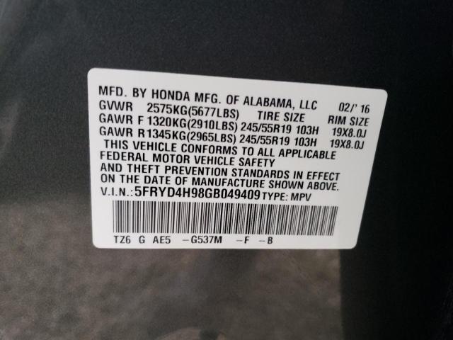 Photo 10 from auction – 2016 ACURA MDX ADVANC with VIN 5FRYD4H98GB049409