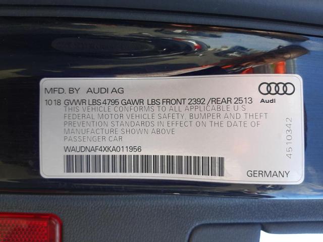 Photo 10 from auction – 2019 AUDI A4 PREMIUM with VIN WAUDNAF4XKA011956