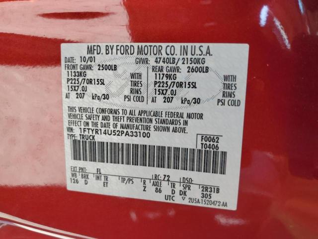 Photo 10 from auction – 2002 FORD RANGER with VIN 1FTYR14U52PA33100