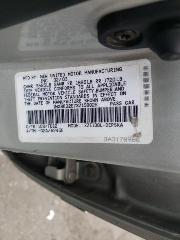 Photo 10 from auction – 2003 TOYOTA COROLLA CE with VIN 1NXBR32E73Z158028