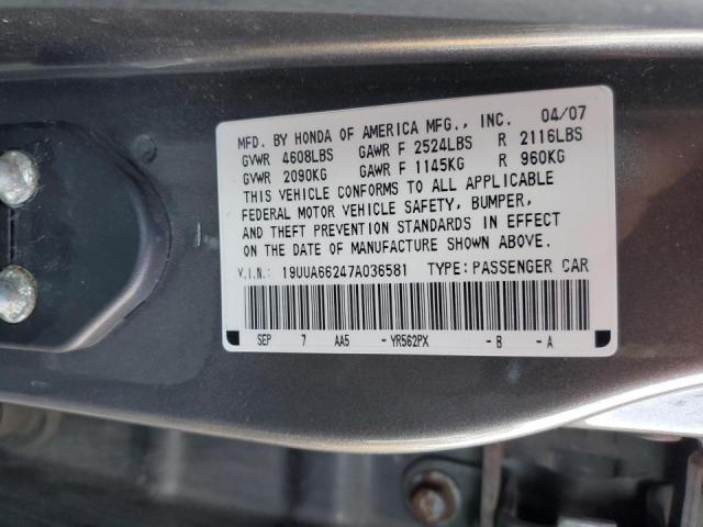 Photo 10 from auction – 2007 ACURA TL with VIN 19UUA66247A036581