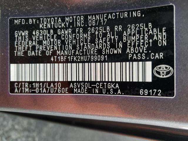Photo 10 from auction – 2017 TOYOTA CAMRY LE with VIN 4T1BF1FK2HU799091