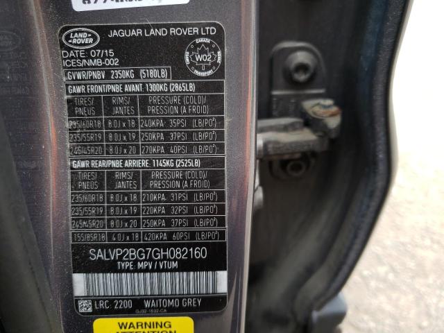 Photo 10 from auction – 2016 LAND ROVER RANGE ROVE with VIN SALVP2BG7GH082160