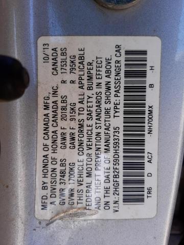 Photo 10 from auction – 2013 HONDA CIVIC LX with VIN 2HGFB2F59DH593735