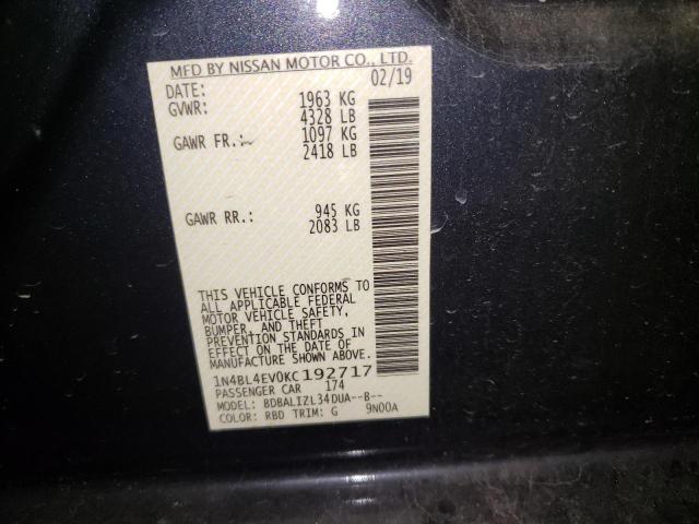 Photo 10 from auction – 2019 NISSAN ALTIMA SL with VIN 1N4BL4EV0KC192717