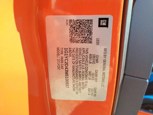 Photo 10 from auction – 2021 CHEVROLET CORVETTE S with VIN 1G1YC2D43M5100937