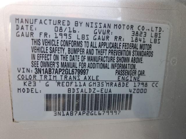Photo 10 from auction – 2016 NISSAN SENTRA S with VIN 3N1AB7AP2GL679997