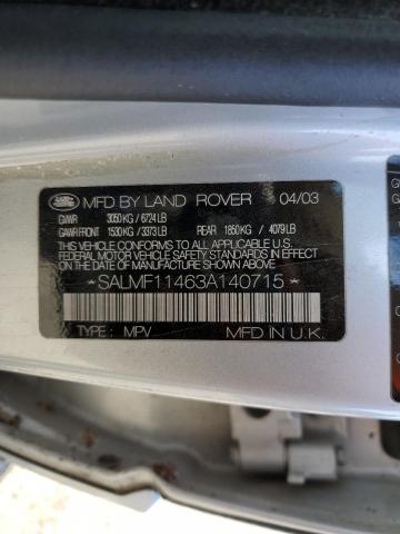 Photo 10 from auction – 2003 LAND ROVER RANGE ROVE with VIN SALMF11463A140715