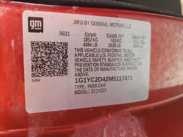 Photo 10 from auction – 2021 CHEVROLET CORVETTE S with VIN 1G1YC2D42M5117471