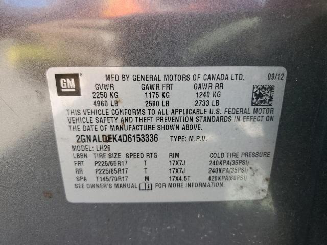 Photo 10 from auction – 2013 CHEVROLET EQUINOX LT with VIN 2GNALDEK4D6153336