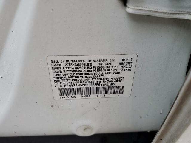 Photo 10 from auction – 2013 HONDA PILOT EXL with VIN 5FNYF4H52DB063259