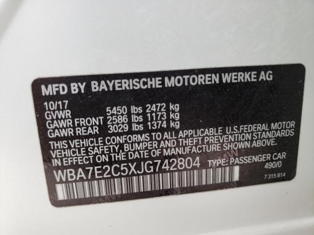 Photo 10 from auction – 2018 BMW 740 I with VIN WBA7E2C5XJG742804