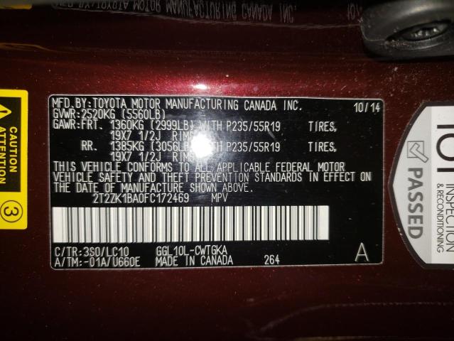 Photo 10 from auction – 2015 LEXUS RX 350 with VIN 2T2ZK1BA0FC172469
