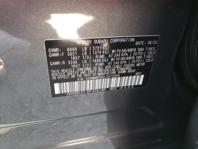 Photo 10 from auction – 2020 SUBARU ASCENT PRE with VIN 4S4WMAFD5L3472000