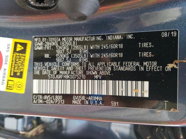 Photo 10 from auction – 2019 TOYOTA HIGHLANDER with VIN 5TDJGRFH8KS075210