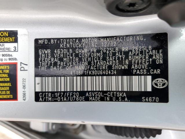 Photo 10 from auction – 2013 TOYOTA CAMRY L with VIN 4T1BF1FK9DU640434