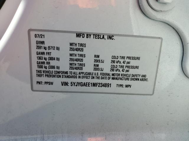 Photo 10 from auction – 2021 TESLA MODEL Y with VIN 5YJYGAEE1MF234891