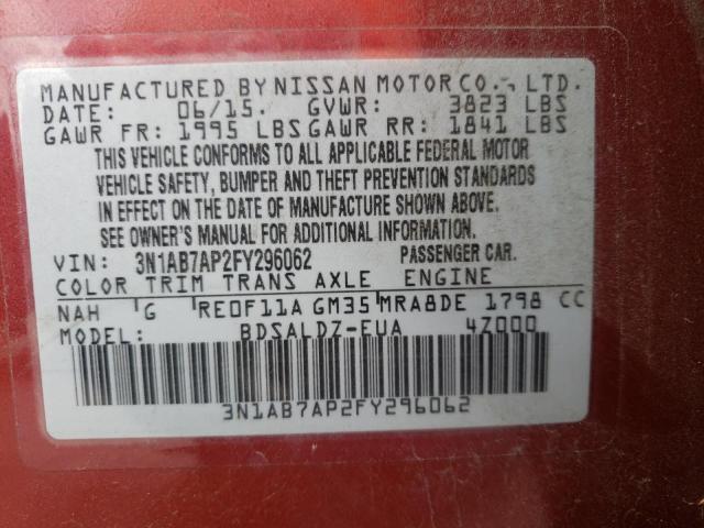 Photo 10 from auction – 2015 NISSAN SENTRA S with VIN 3N1AB7AP2FY296062