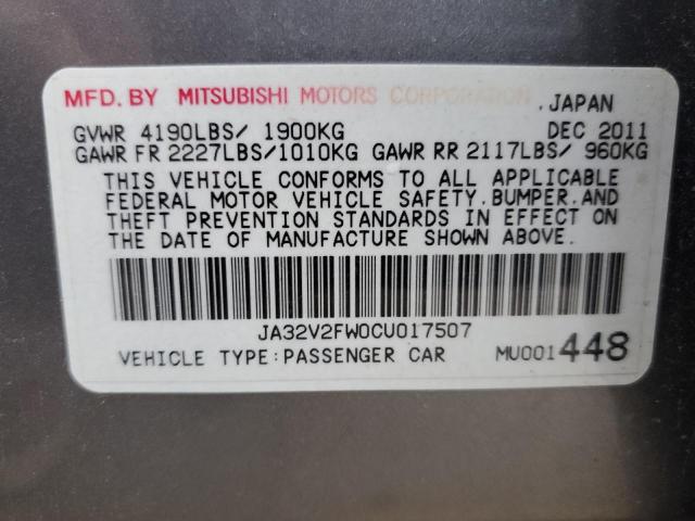 Photo 10 from auction – 2012 MITSUBISHI LANCER SE with VIN JA32V2FW0CU017507