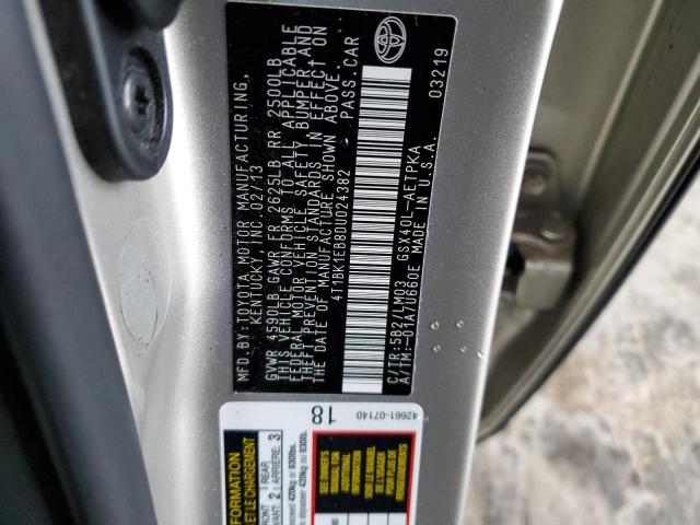 Photo 10 from auction – 2013 TOYOTA AVALON BAS with VIN 4T1BK1EB8DU024382