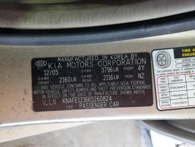 Photo 10 from auction – 2006 KIA SPECTRA LX with VIN KNAFE121665260824