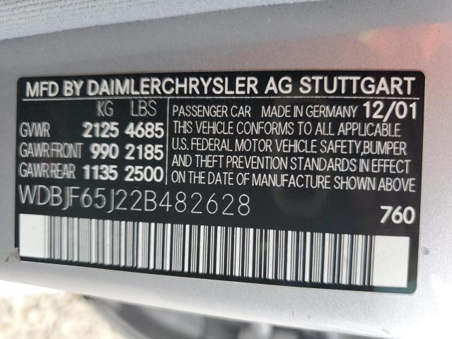Photo 10 from auction – 2002 MERCEDES-BENZ E 320 with VIN WDBJF65J22B482628