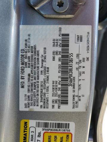 Photo 10 from auction – 2020 FORD FUSION SEL with VIN 3FA6P0CD8LR138755