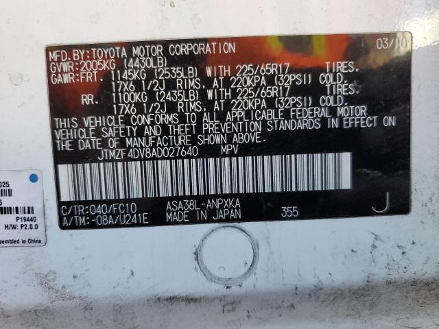 Photo 10 from auction – 2010 TOYOTA RAV4 with VIN JTMZF4DV8AD027640