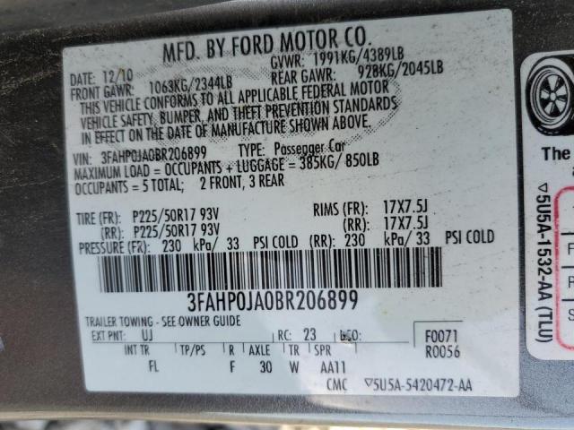 Photo 10 from auction – 2011 FORD FUSION SEL with VIN 3FAHP0JA0BR206899
