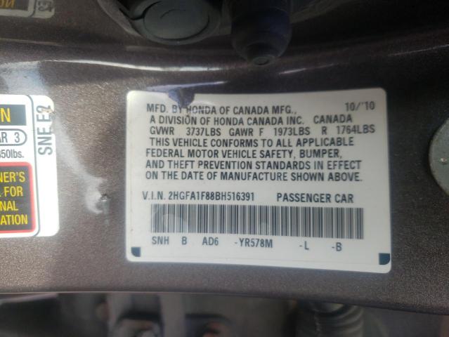 Photo 10 from auction – 2011 HONDA CIVIC EX with VIN 2HGFA1F88BH516391