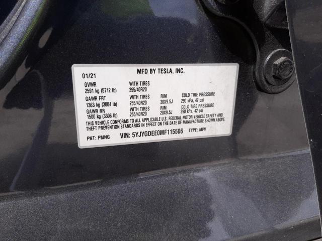 Photo 10 from auction – 2021 TESLA MODEL Y with VIN 5YJYGDEE0MF115506