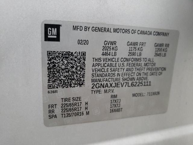Photo 10 from auction – 2020 CHEVROLET EQUINOX LT with VIN 2GNAXJEV7L6225111