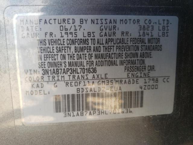 Foto 10 de la subasta – 2017 NISSAN SENTRA S con VIN 3N1AB7AP3HL701636