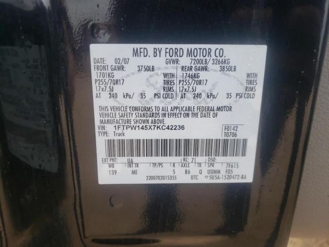 Photo 10 from auction – 2007 FORD F150 SUPER with VIN 1FTPW145X7KC42236