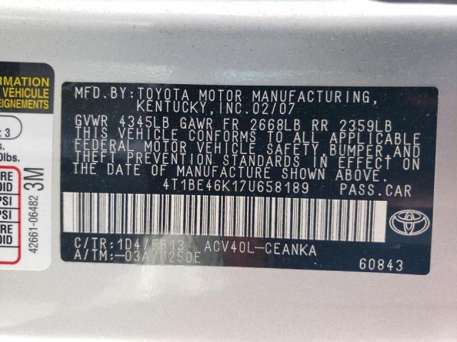 Photo 10 from auction – 2007 TOYOTA CAMRY CE with VIN 4T1BE46K17U658189