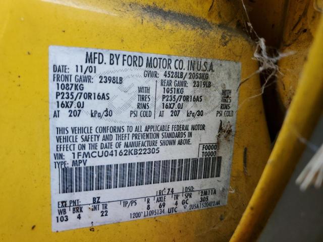 Photo 10 from auction – 2002 FORD ESCAPE XLT with VIN 1FMCU04162KB22305