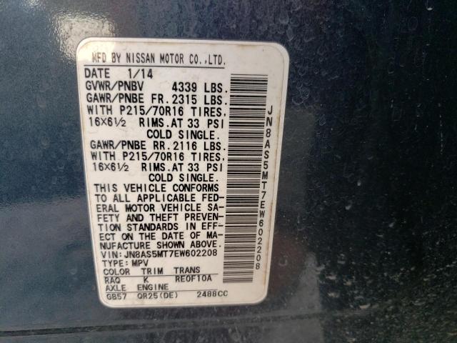 Photo 10 from auction – 2014 NISSAN ROGUE SELE with VIN JN8AS5MT7EW602208
