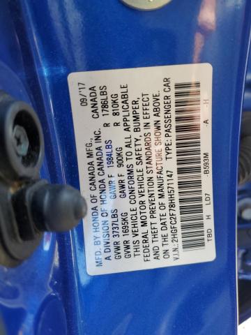 Photo 10 from auction – 2017 HONDA CIVIC EX with VIN 2HGFC2F78HH571147
